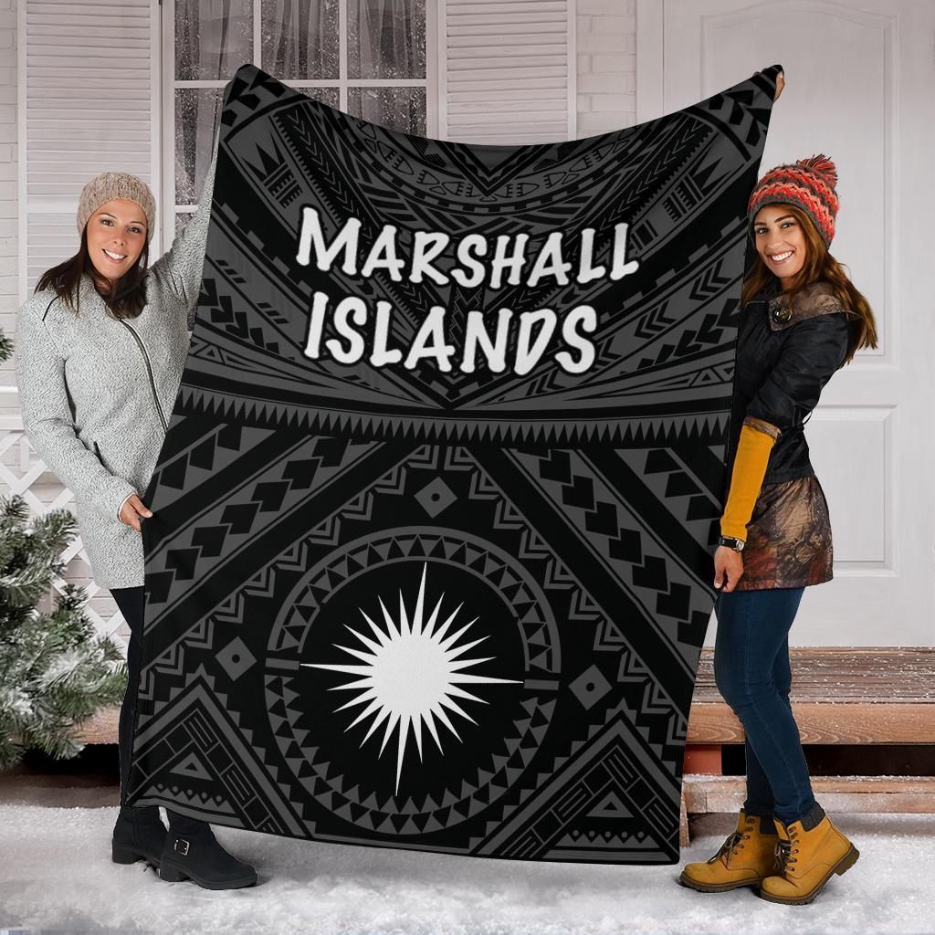 Marshall Premium Blanket - Marshall Seal With Polynesian Tattoo Style (Black)