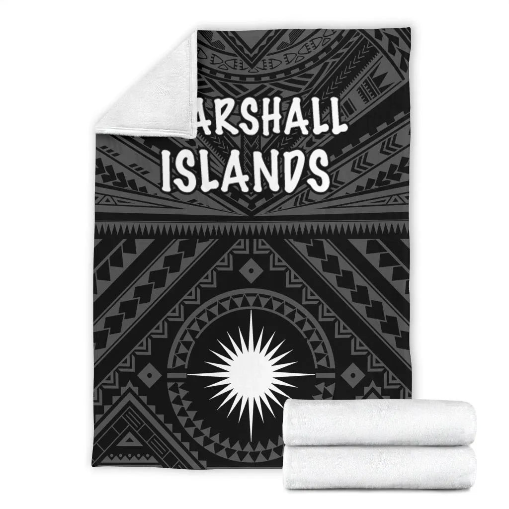 Marshall Premium Blanket - Marshall Seal With Polynesian Tattoo Style (Black)
