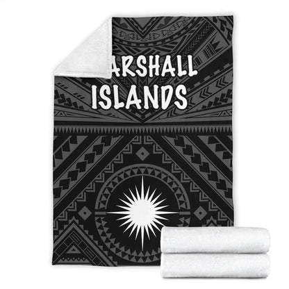 Marshall Premium Blanket - Marshall Seal With Polynesian Tattoo Style (Black)
