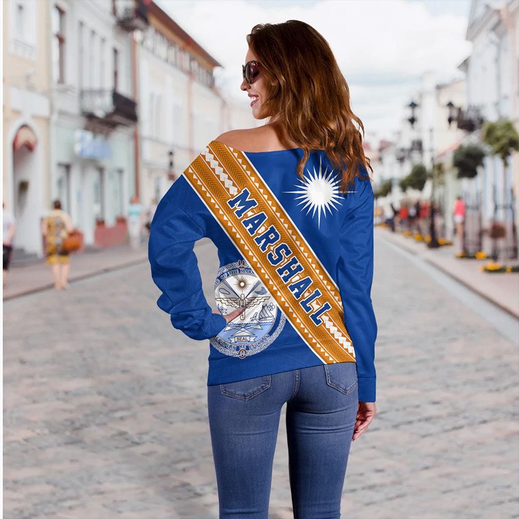 Marshall Islands Off Shoulder Sweatshirt Flag And Coat Of Arms
