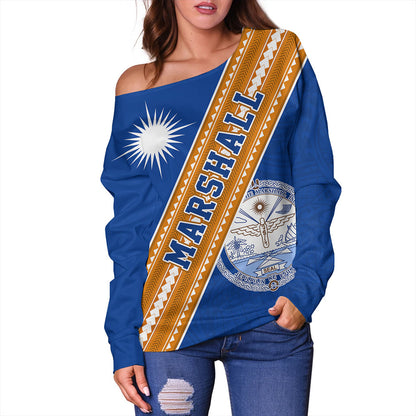 Marshall Islands Off Shoulder Sweatshirt Flag And Coat Of Arms