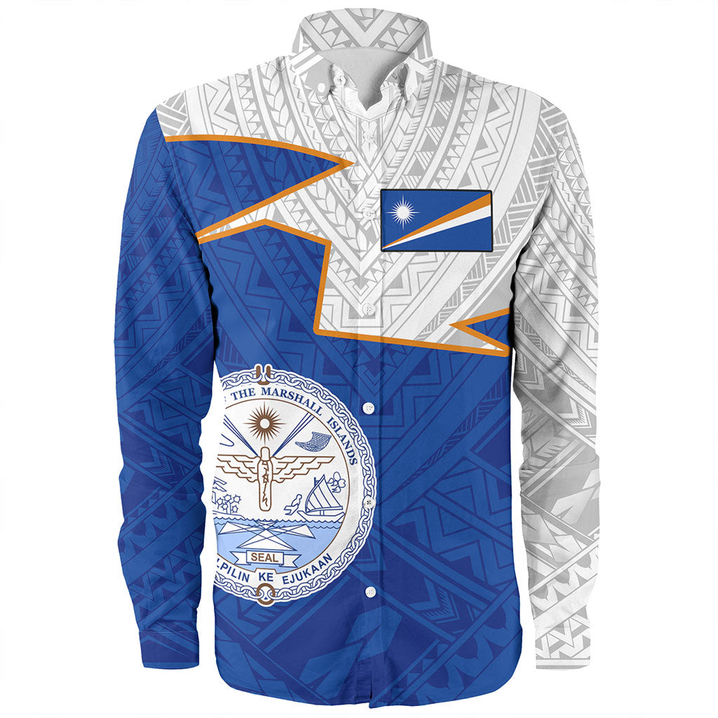 Marshall Islands Long Sleeve Shirt Polynesian Tattoo Flag And Coat Of Arms