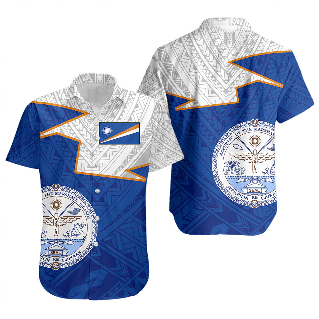 Marshall Islands Short Sleeve Shirt Polynesian Tattoo Flag And Coat Of Arms