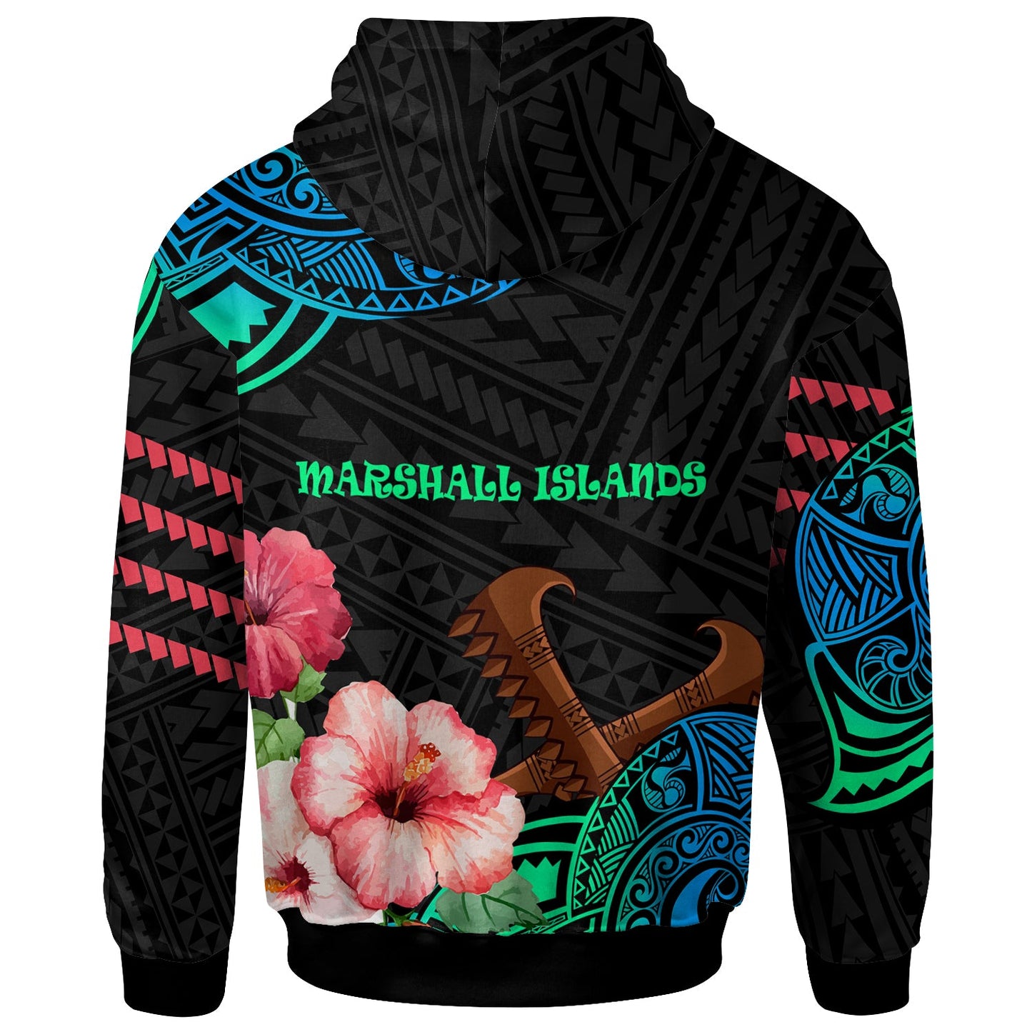 Marshall Islands Hoodie Polynesian Pattern with Hibicus Flowers