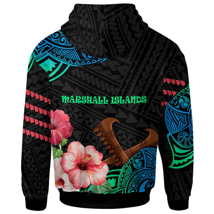 Marshall Islands Hoodie Polynesian Pattern with Hibicus Flowers