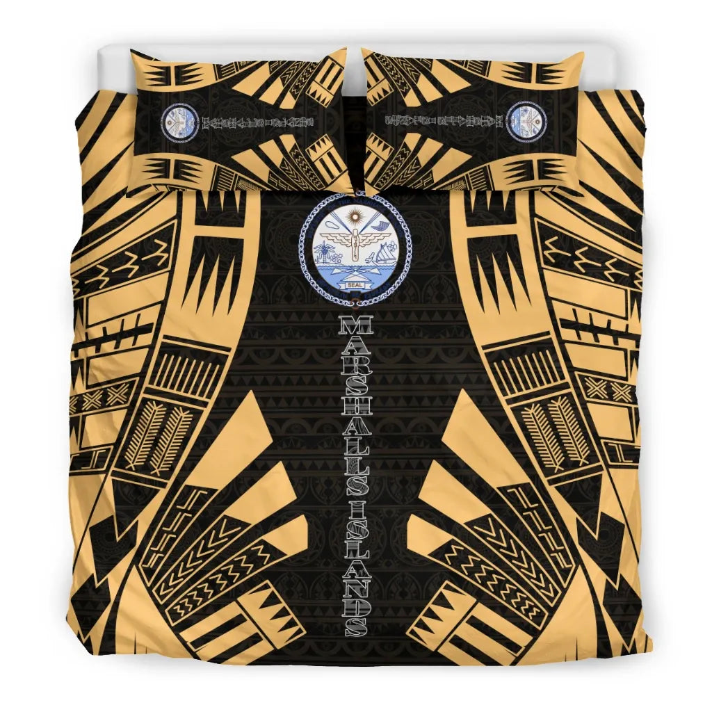 Marshall Islands Duvet Cover Set - Polynesian Tattoo Gold