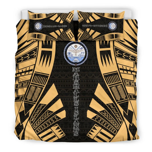 Marshall Islands Duvet Cover Set - Polynesian Tattoo Gold