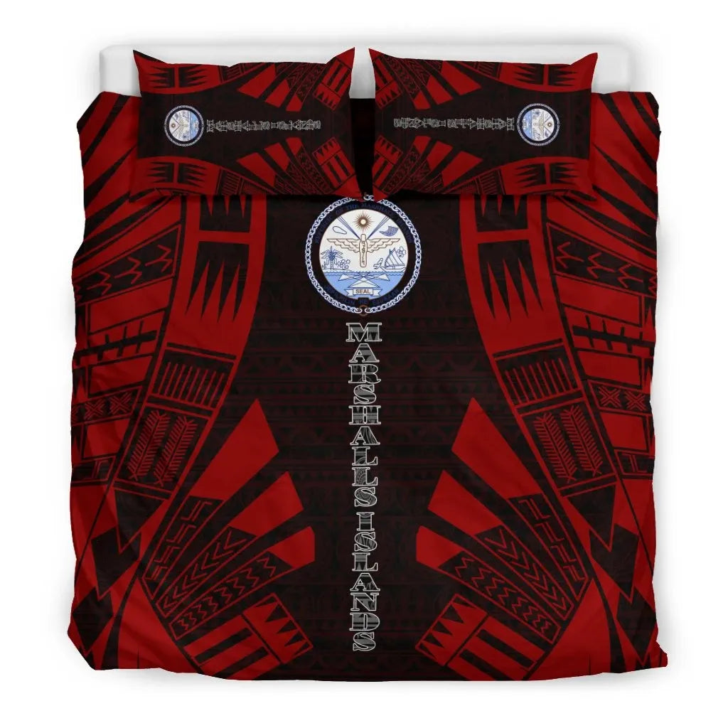 Marshall Islands Duvet Cover Set - Polynesian Tattoo Red