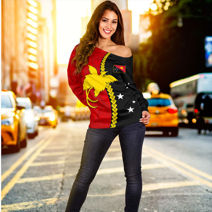 Papua New Guinea Off Shoulder Sweatshirt Melanesian Tribal PNG Half Style