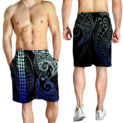 Hawaii Men Shorts Hawaiian Map Kakau Style Blue
