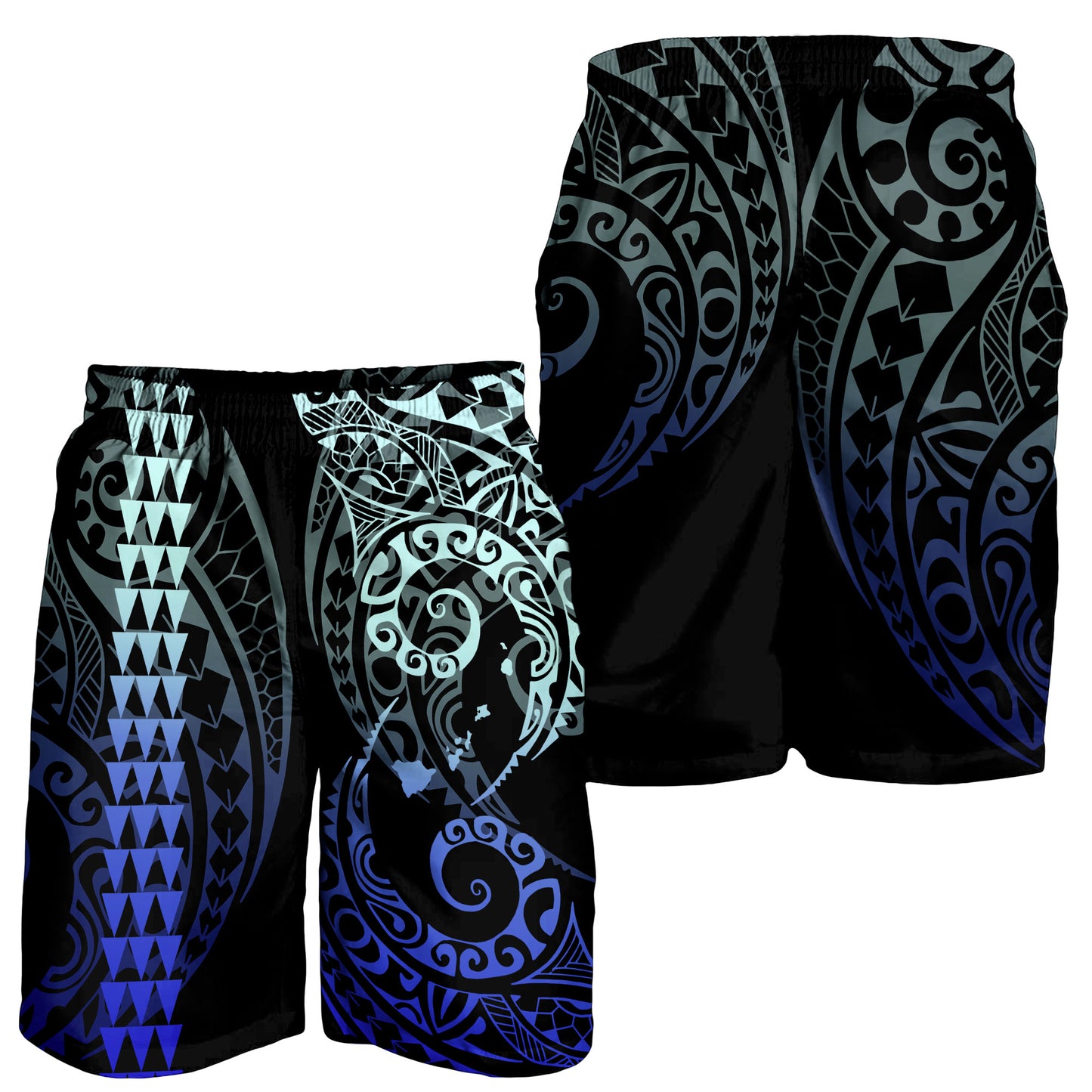 Hawaii Men Shorts Hawaiian Map Kakau Style Blue