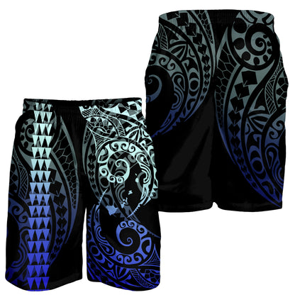 Hawaii Men Shorts Hawaiian Map Kakau Style Blue