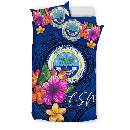 Micronesia Bedding Set - Federated States Of Micronesia Duvet Cover Set Floral With Seal Blue