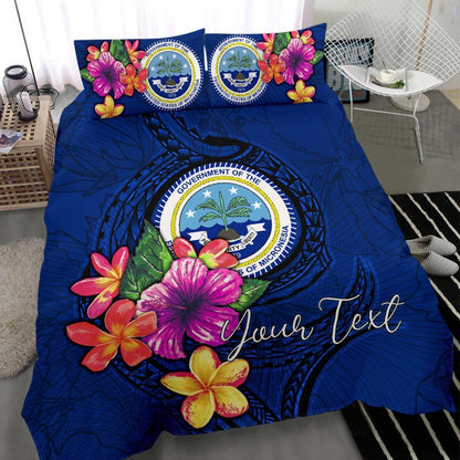 Micronesia Custom Personalised Bedding Set - Federated States Of Micronesia Duvet Cover Set Floral With Seal Blue