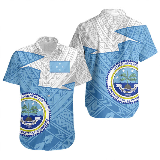 Federated States Of Micronesia Short Sleeve Shirt Polynesian Tattoo Flag And Coat Of Arms