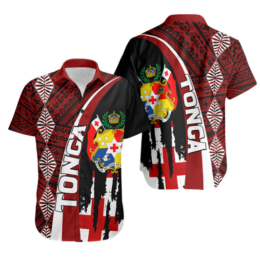 Tonga Short Sleeve Shirt - Custom Coat Of Arms Tapa Tonga Patterns