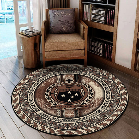 Samoa Round Rug Siapo Motif Pattern