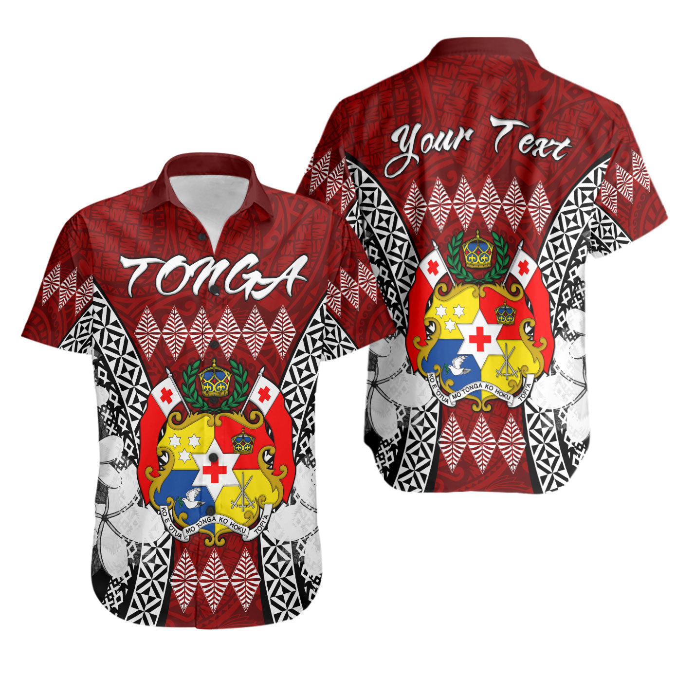 Tonga Short Sleeve Shirt - Custom Pattern Inspired By Tonga And Polynesian With Coat Of Arms