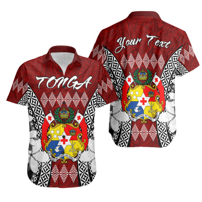 Tonga Short Sleeve Shirt - Custom Pattern Inspired By Tonga And Polynesian With Coat Of Arms