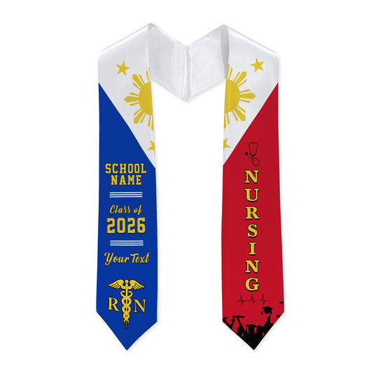Philippines Filipinos Graduation Stole Custom Nursing Flag Style