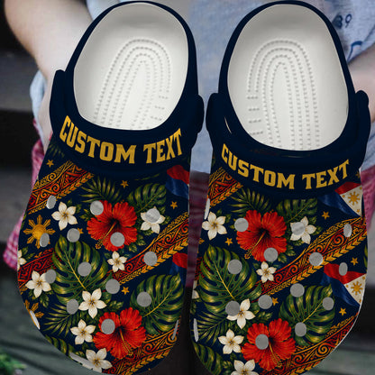 Philippines Filipinos Clogs Shoes Custom Text Sampaguita Hibiscus And Flag