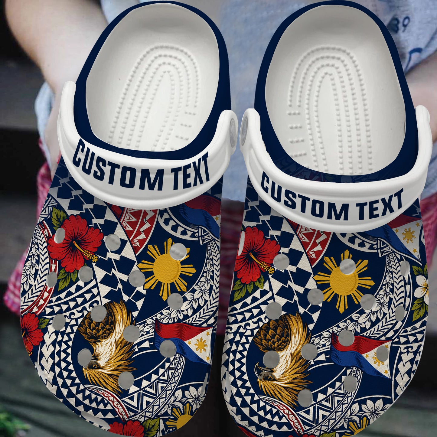 Philippines Filipinos Clogs Shoes Eagle Sun Flag Floral Tribal Style