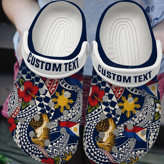 Philippines Filipinos Clogs Shoes Eagle Sun Flag Floral Tribal Style
