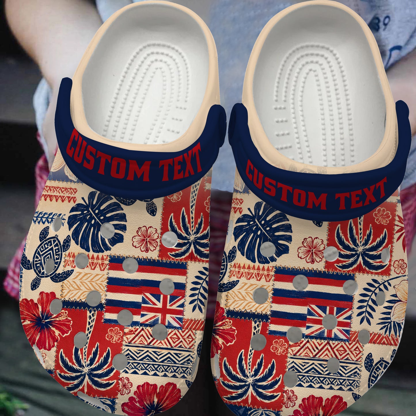Hawaii Clogs Shoes Aloha Flag Tropical Floral Tribal Patchwork Style