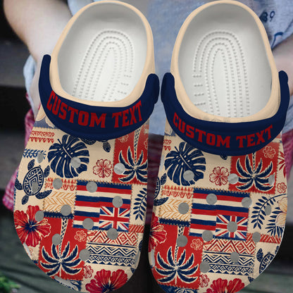 Hawaii Clogs Shoes Aloha Flag Tropical Floral Tribal Patchwork Style