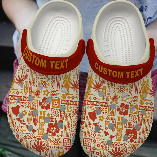 Hawaii Clogs Shoes Custom Text Pattern Vintage Old Hana
