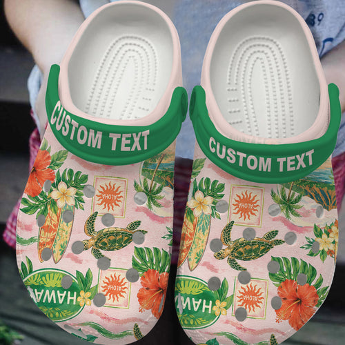 Hawaii Clogs Shoes Custom Text Tropical Pink Aloha Hawaii