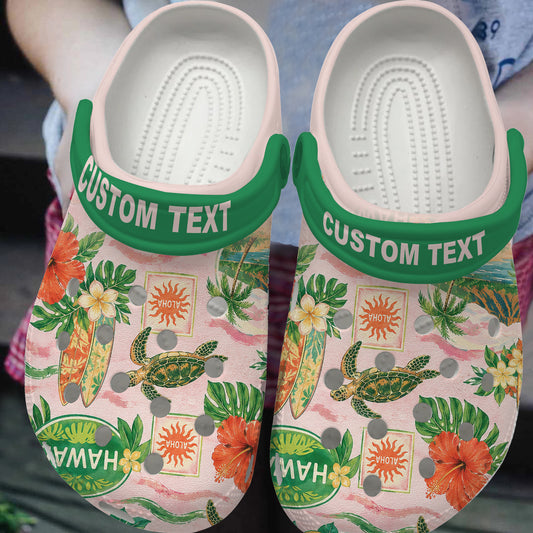 Hawaii Clogs Shoes Custom Text Tropical Pink Aloha Hawaii