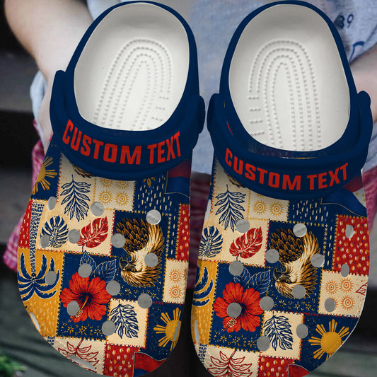 Philippines Filipinos Clogs Shoes Eagle Sun Flag Tropical Floral Patchwork Style
