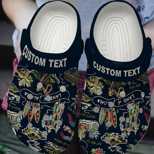 Hawaii Clogs Shoes Custom Text Hae Tropical Hibiscus Plumeria