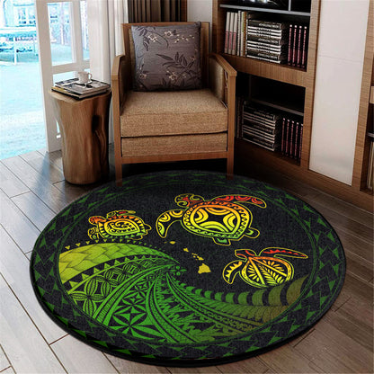 Hawaii Round Rug Turtle Hawaiian Map Polynesian San
