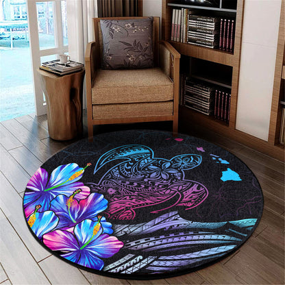 Hawaii Round Rug Turtle Hawaiian Map Polynesian Pen