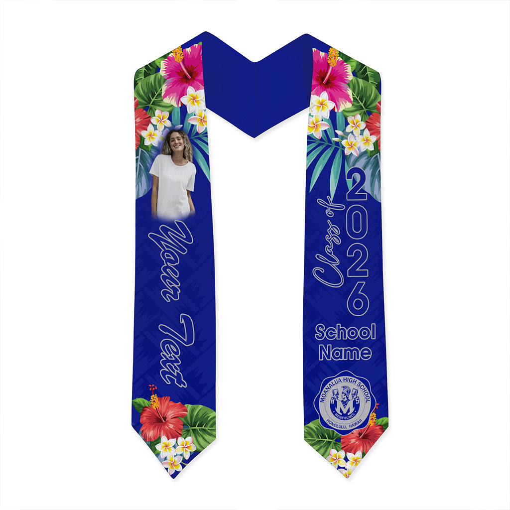 Hawaii Graduation Stole Custom Moanalua High School Class 2026 Tropical Hibiscus Island Style