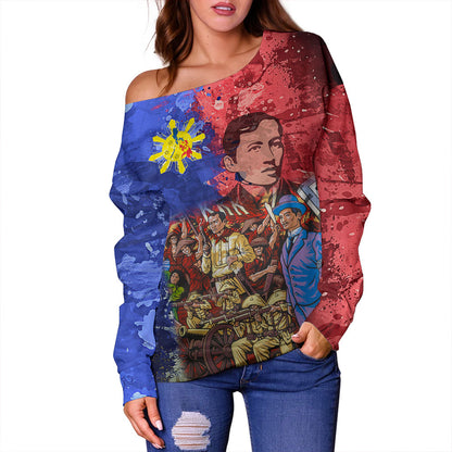Philippines Filipinos Off Shoulder Sweatshirt National Heroes Dawring Art Style