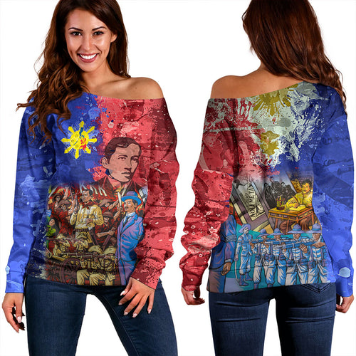 Philippines Filipinos Off Shoulder Sweatshirt National Heroes Dawring Art Style