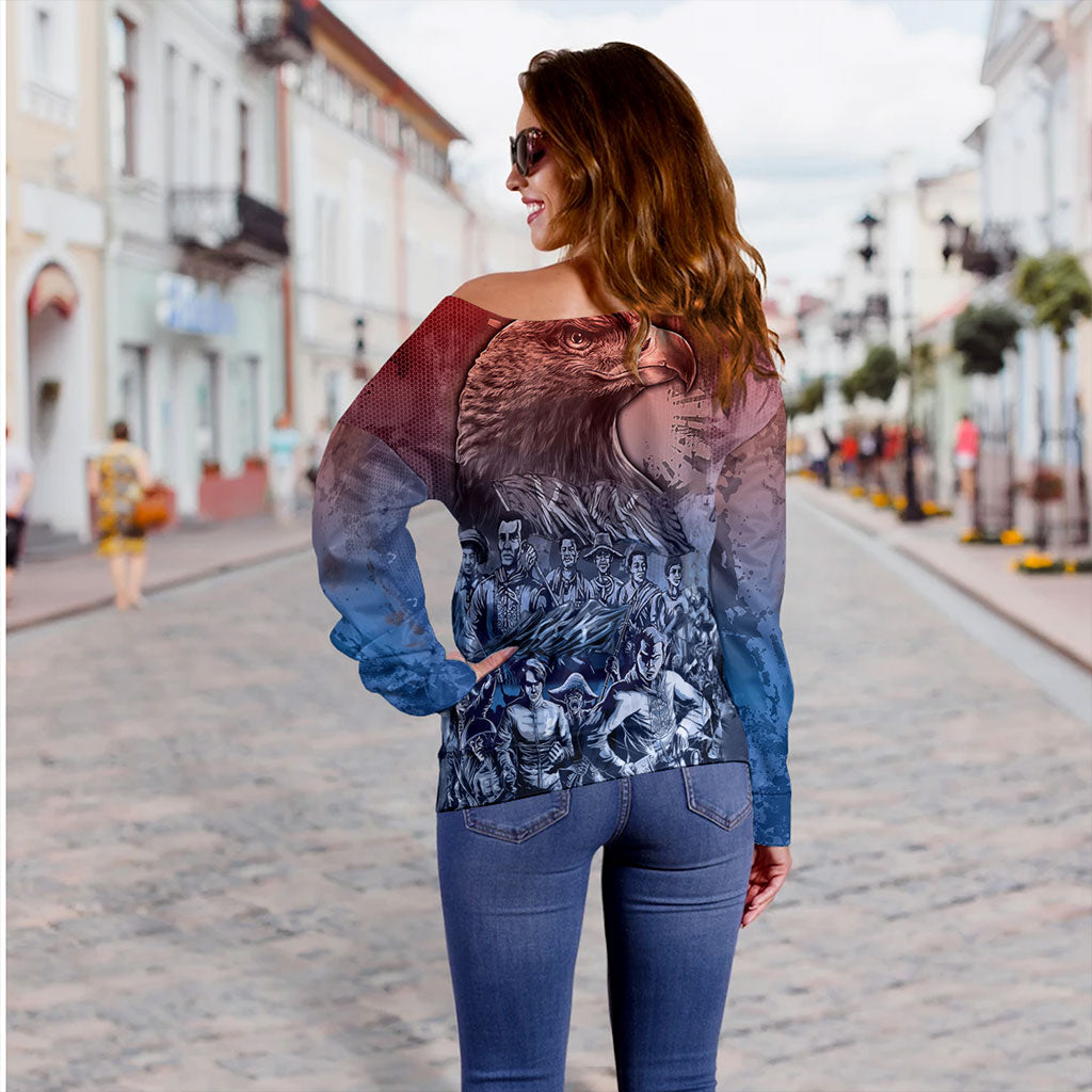 Philippines Filipinos Off Shoulder Sweatshirt National Heroes Sun Star With Eagle
