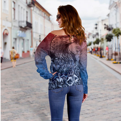 Philippines Filipinos Off Shoulder Sweatshirt National Heroes Sun Star With Eagle