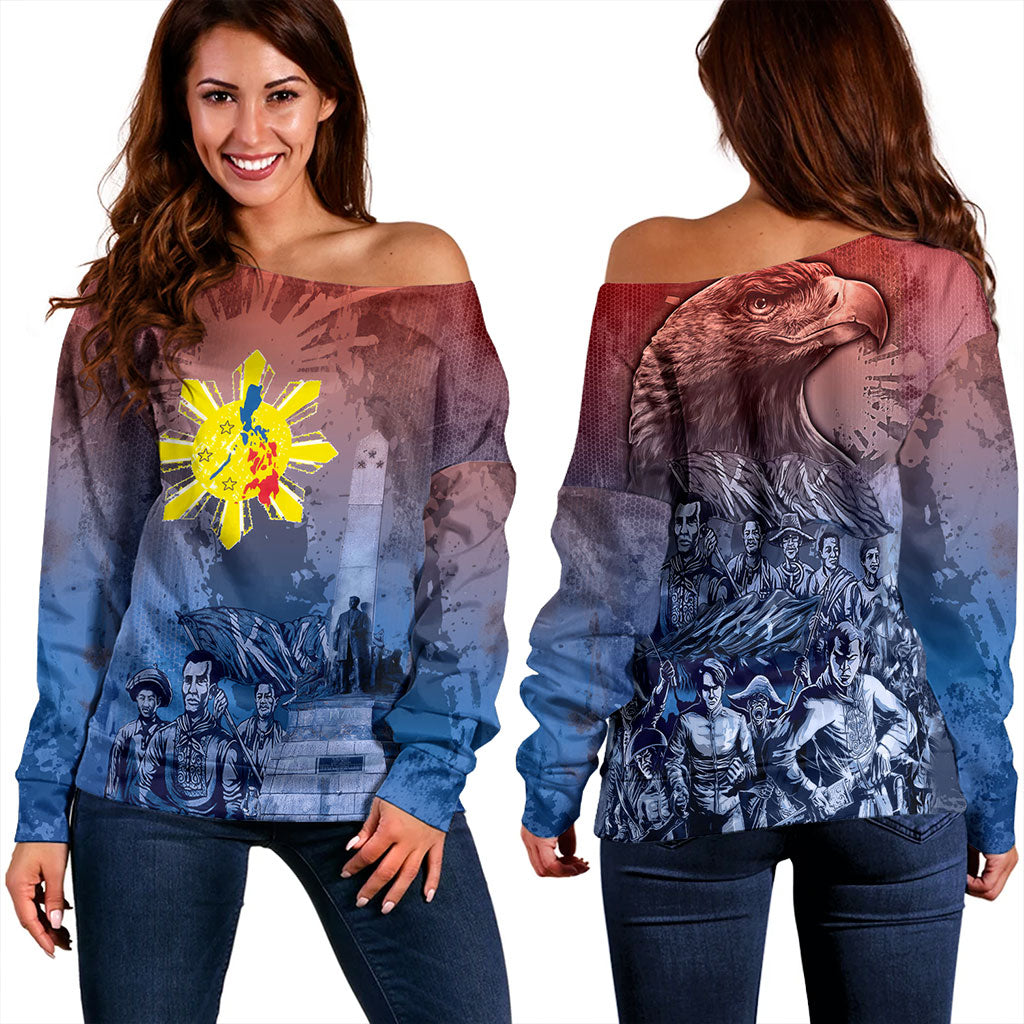 Philippines Filipinos Off Shoulder Sweatshirt National Heroes Sun Star With Eagle