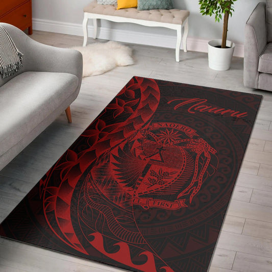 Nauru Area Rug - Polynesian Pattern Style Red Color