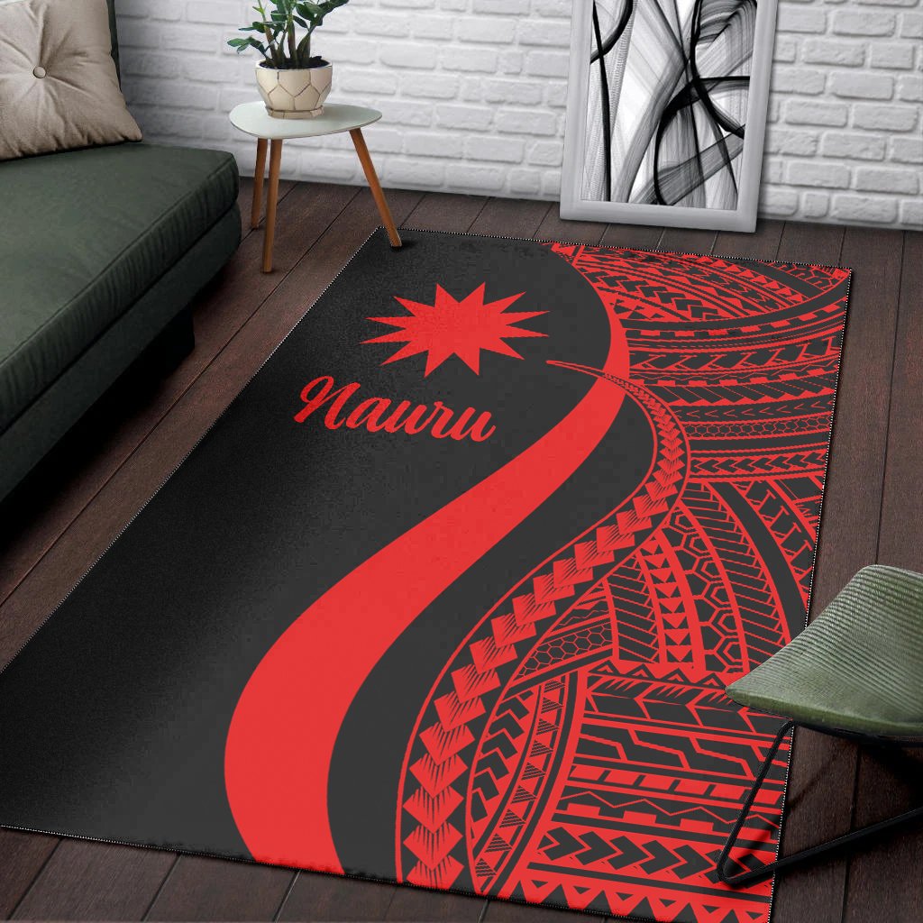 Nauru Area Rug - Red Polynesian Tentacle Tribal Pattern