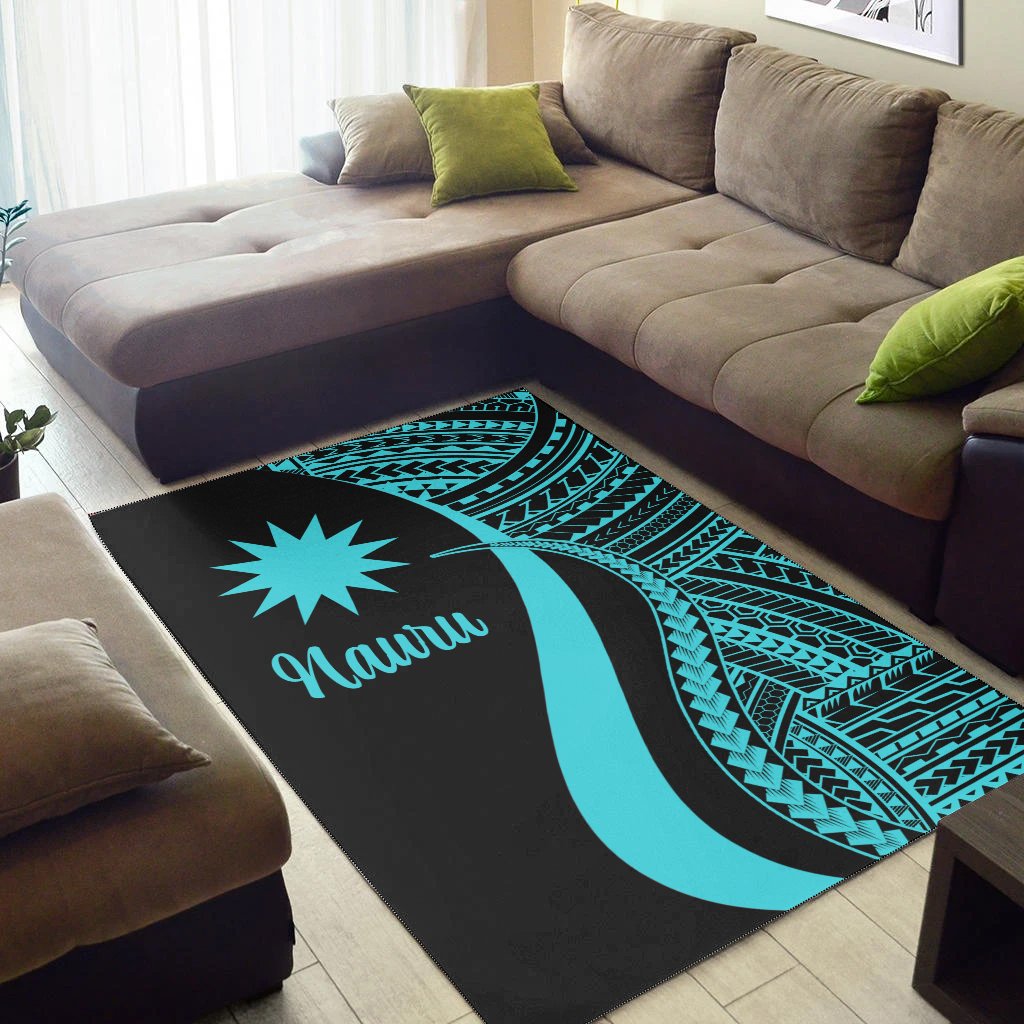 Nauru Area Rug - Turquoise Polynesian Tentacle Tribal Pattern