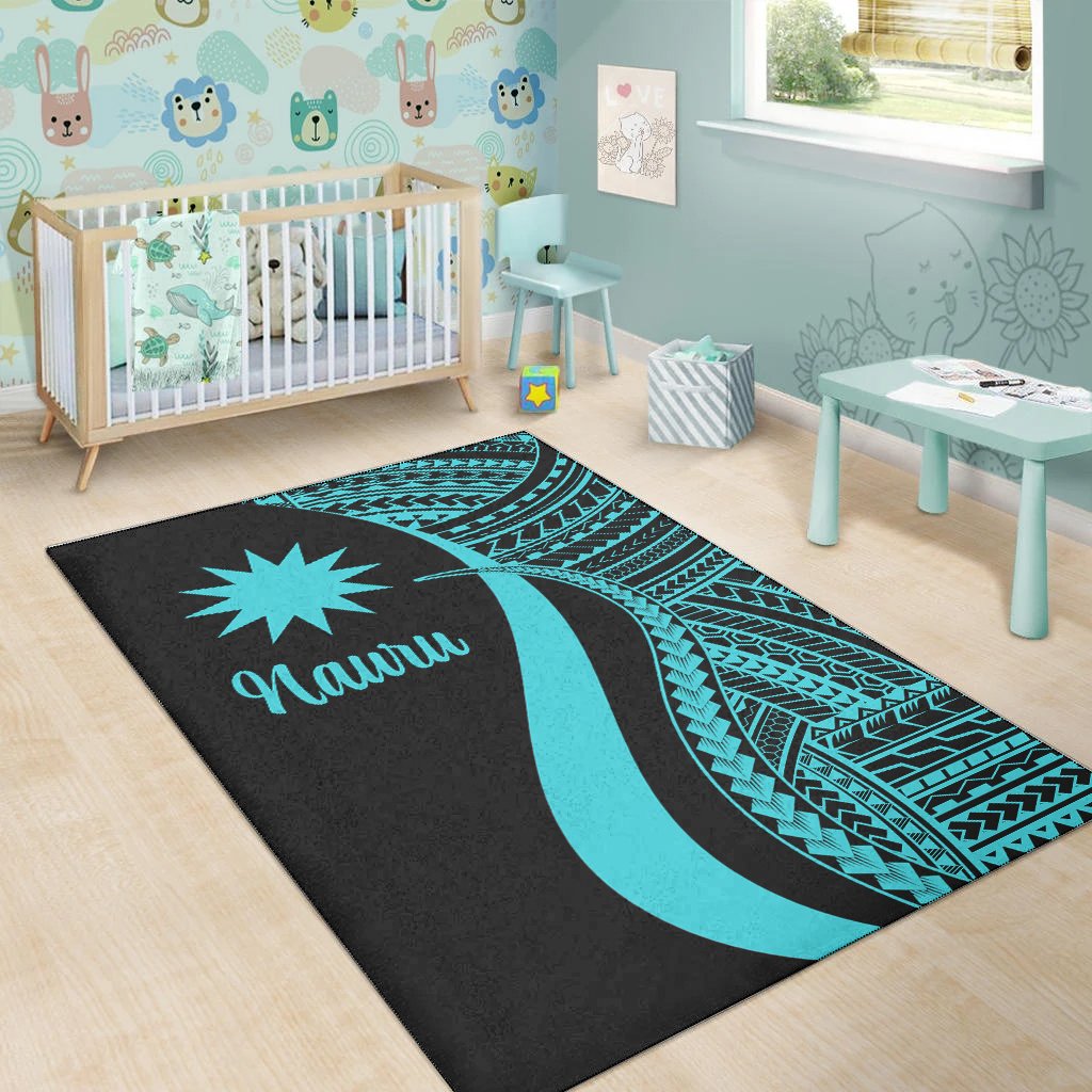 Nauru Area Rug - Turquoise Polynesian Tentacle Tribal Pattern