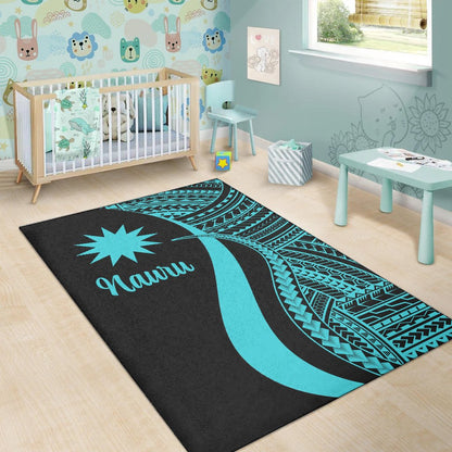 Nauru Area Rug - Turquoise Polynesian Tentacle Tribal Pattern