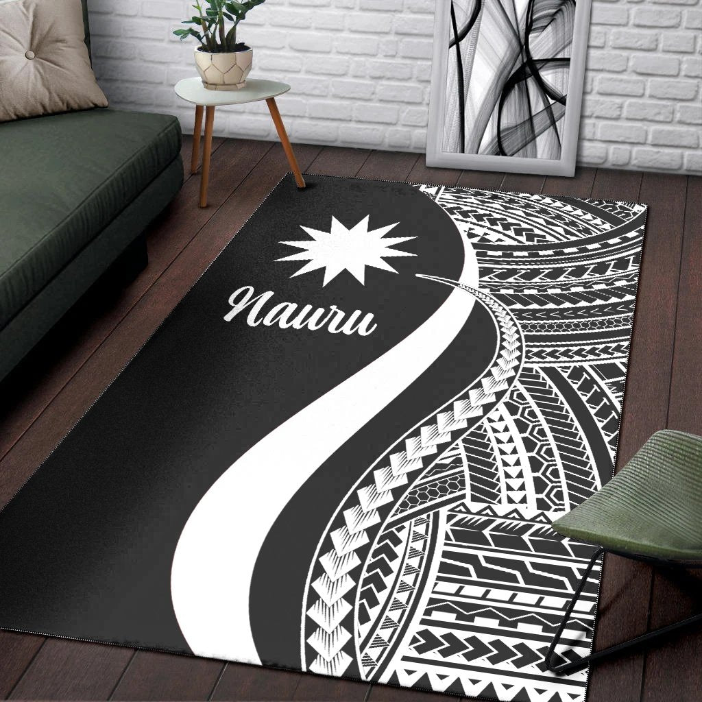 Nauru Area Rug - White Polynesian Tentacle Tribal Pattern