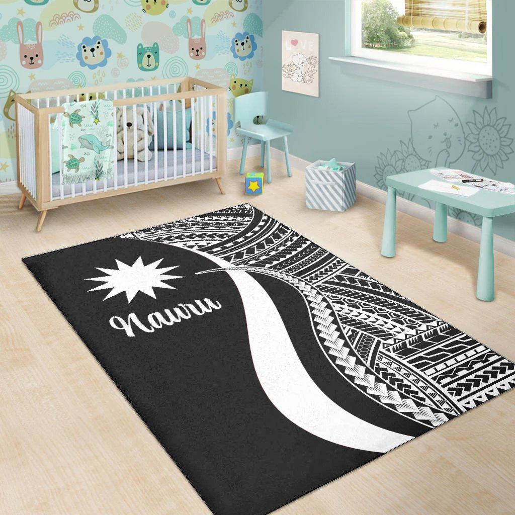Nauru Area Rug - White Polynesian Tentacle Tribal Pattern