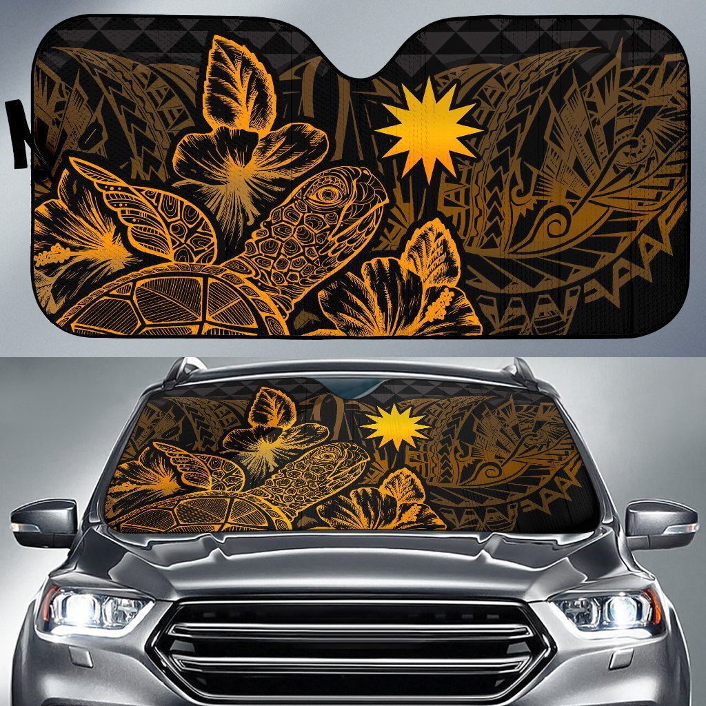Nauru Auto Sun Shades Turtle Hibiscus Gold